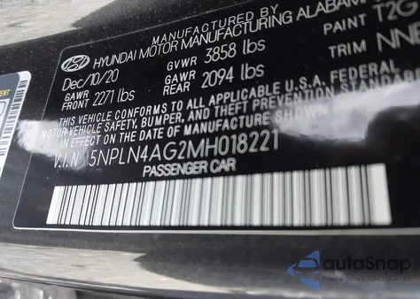 2021 Hyundai Elantra Sel из США, поврежденный, VIN 5NPLN4AG2MH018221